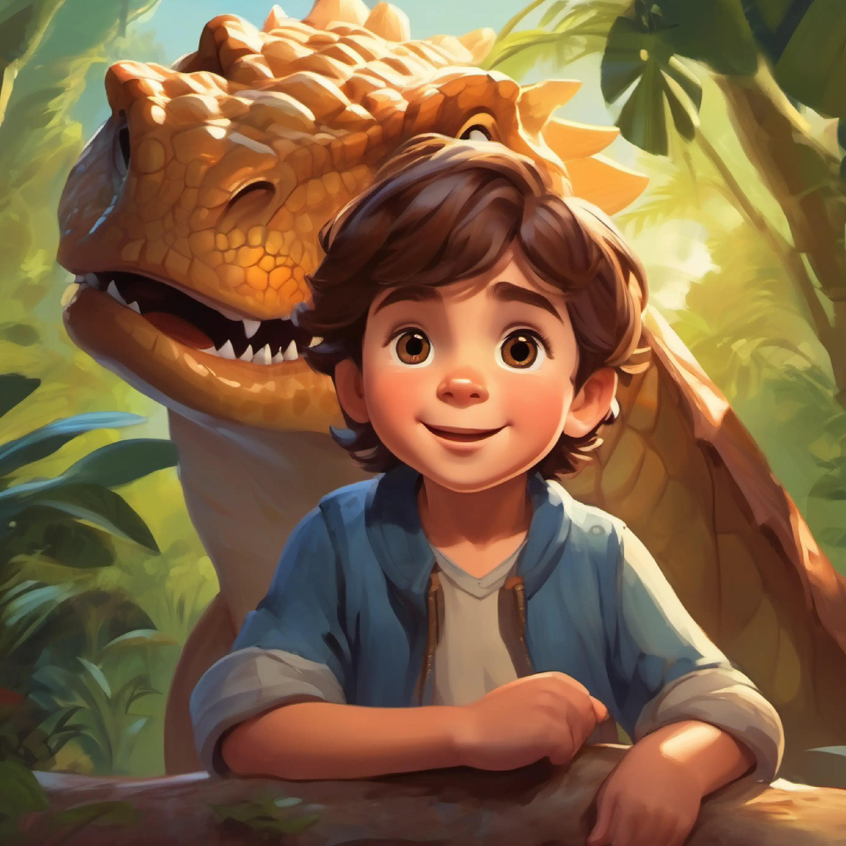 Introduction of 4-year-old boy, brown hair, big brown eyes, full of curiosity and his love for dinosaurs and dragons.