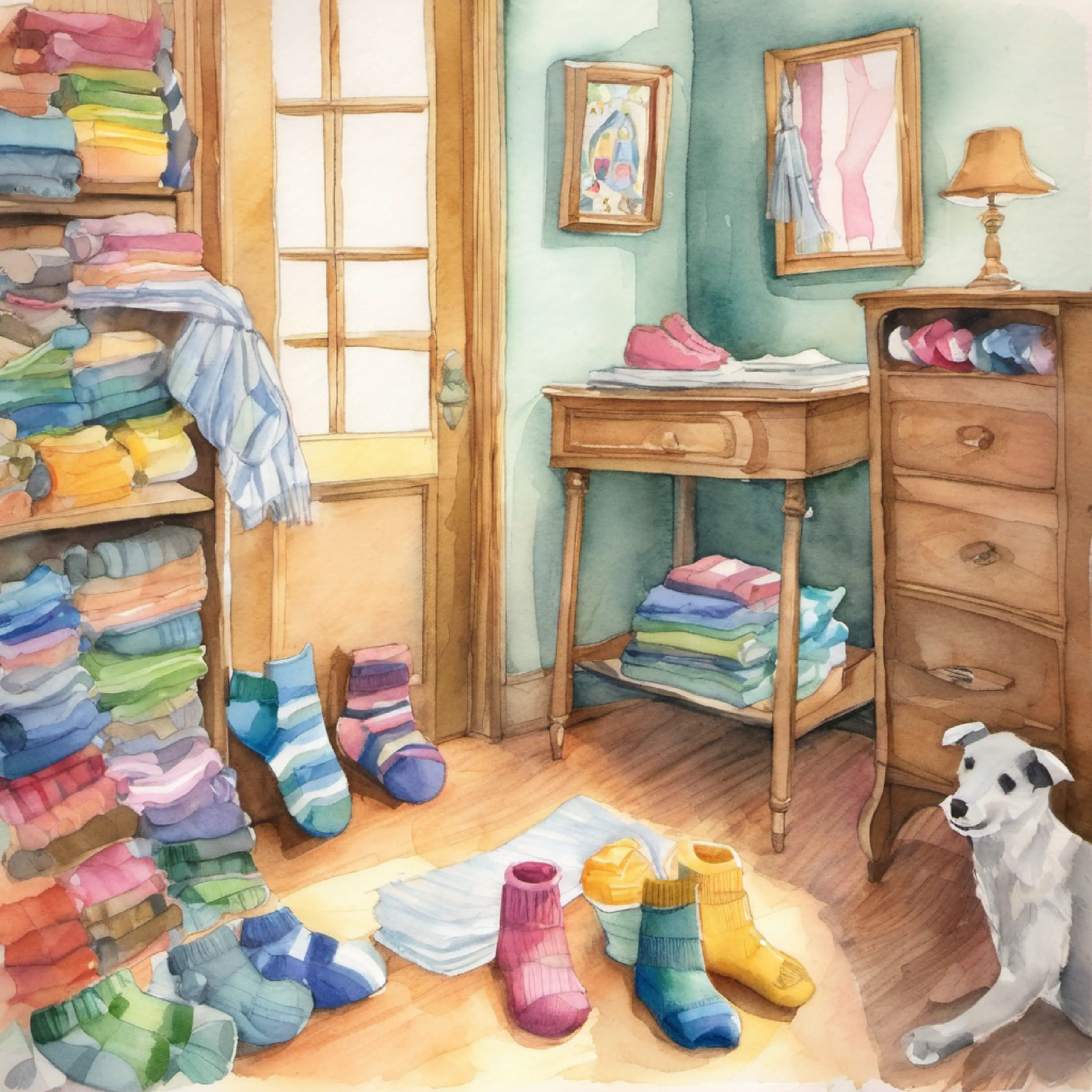 Introduction to Mary and her variety of socks in her room.