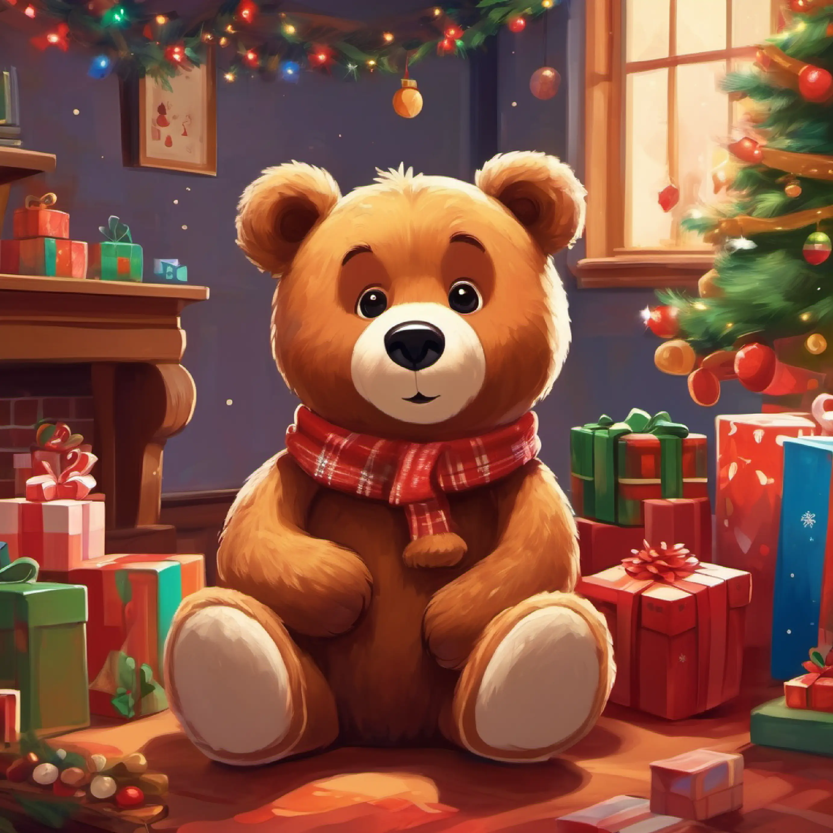 Introduction of Brown cuddly bear, big round eyes, friendly smile, new toy in Andy's room