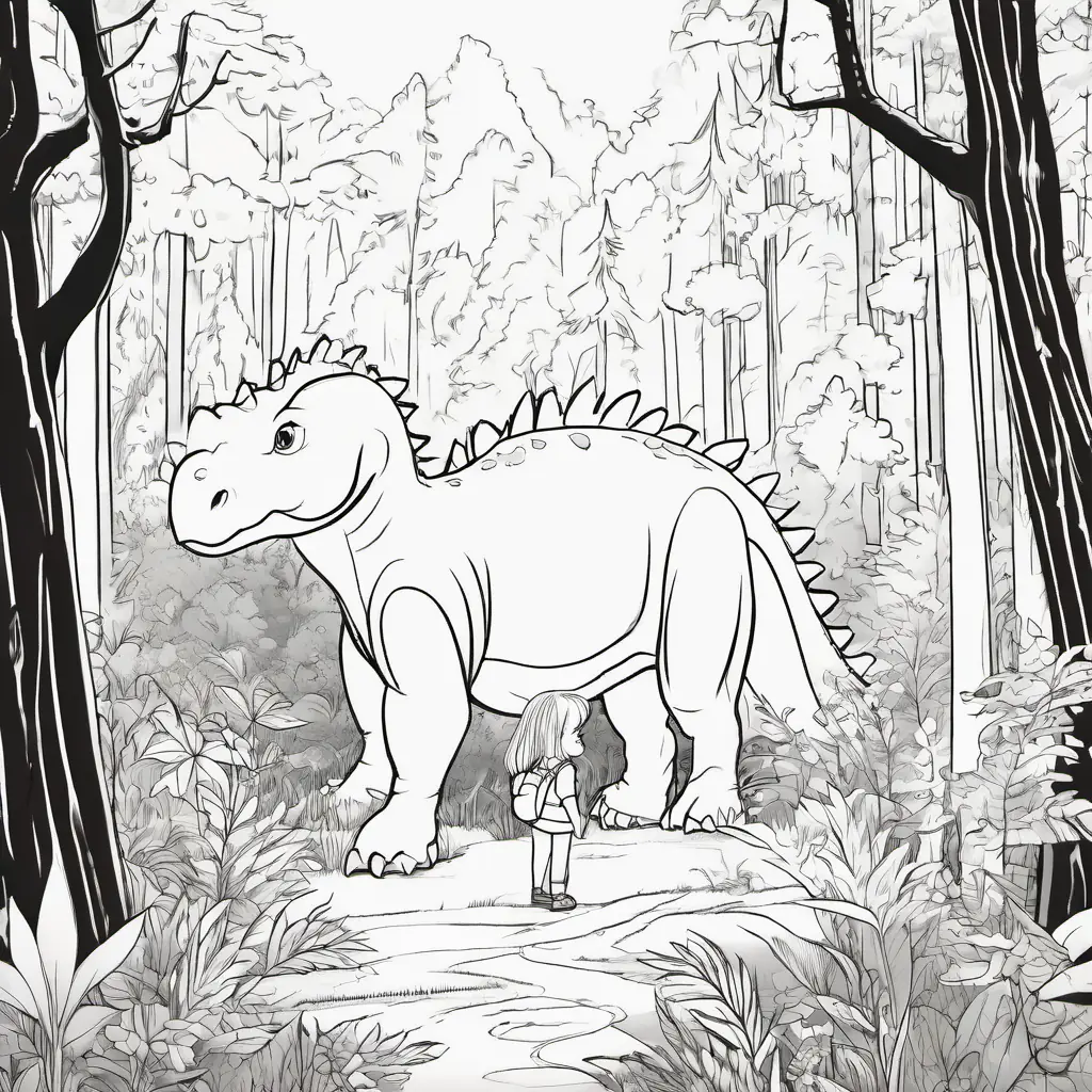 Lilli encounters a big dinosaur but remains brave. Setting: forest clearing.