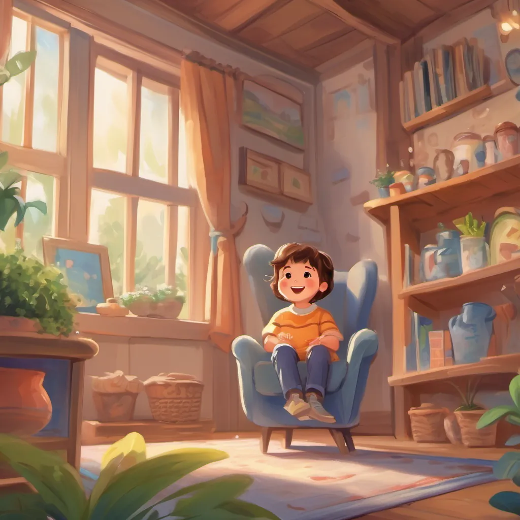 A cheerful young toddler with bright eyes and brown hair, filled with curiosity and excitement at home, excitedly telling her parents about his day while they listen with joyful expressions.