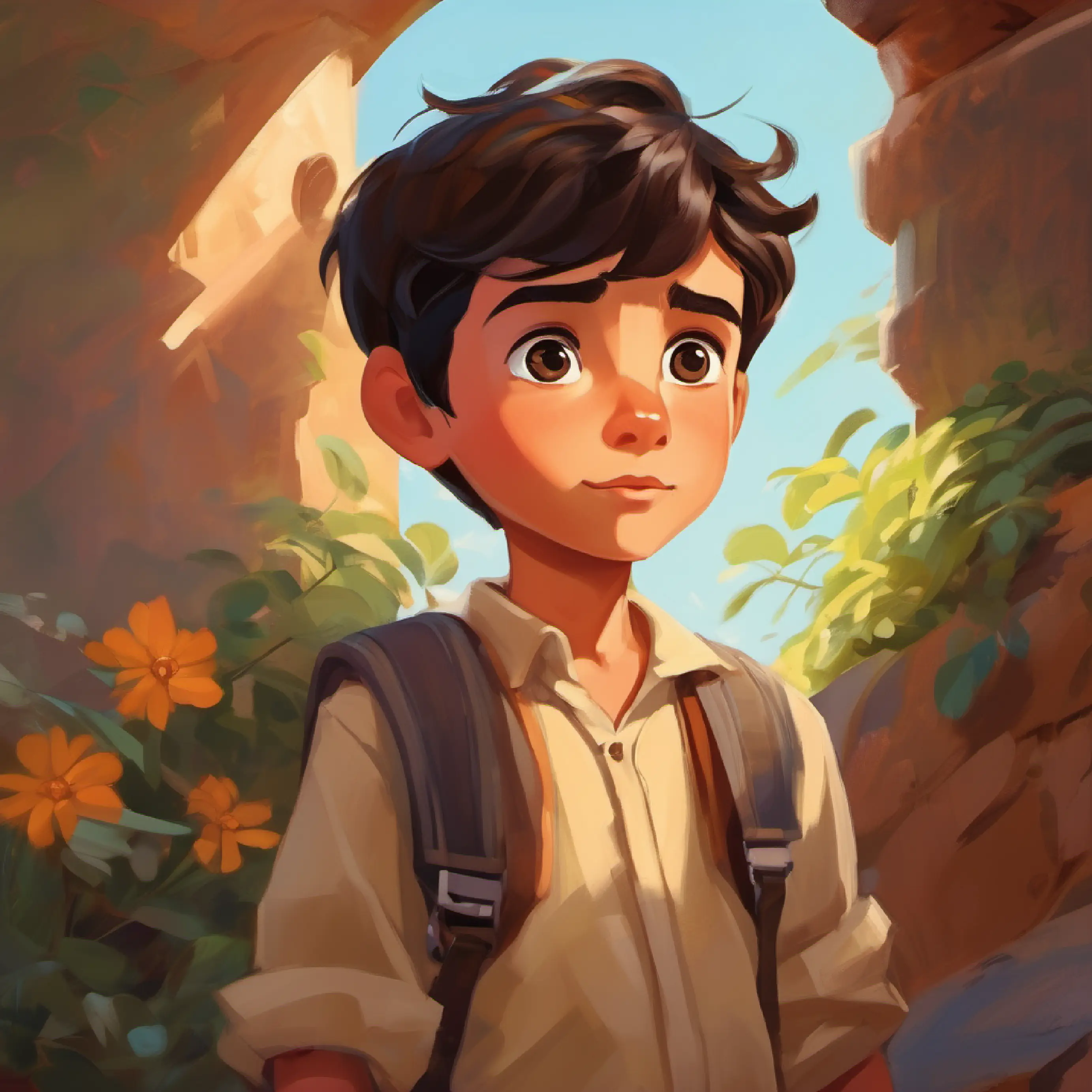 An inquisitive Bright-eyed boy, short dark hair, brown eyes, eager expression wants to understand his brother's reservations.