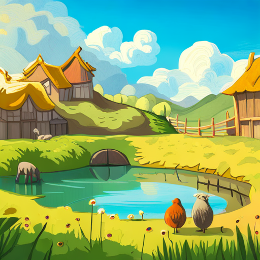 Animals gathering near a small pond