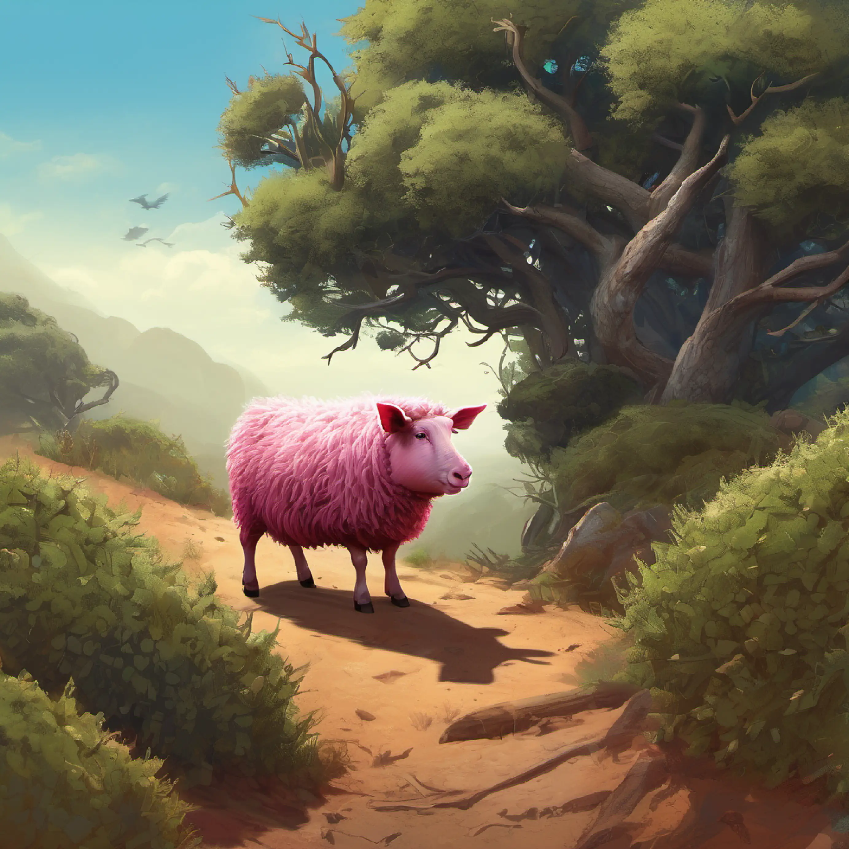 Piggy encounters a sheep by a thorny bush, unaware of the risk.