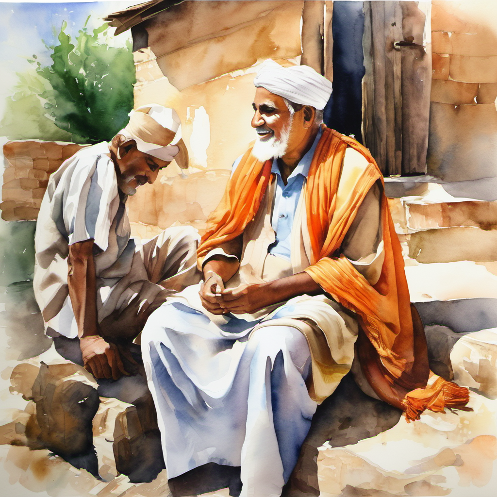 Title: The Harmonious Bond Once upon a time in a small village, there lived a wise and compassionate man named Ali. Ali was respected by everyone in the community for his kind heart and his ability to solve problems with wisdom and fairness.
