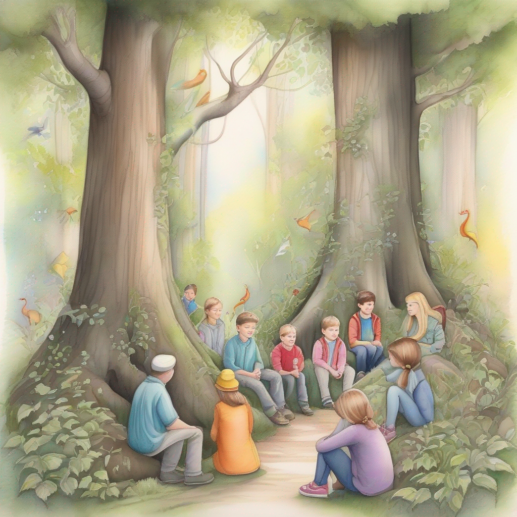 People learning the value of patience in the enchanted grove.