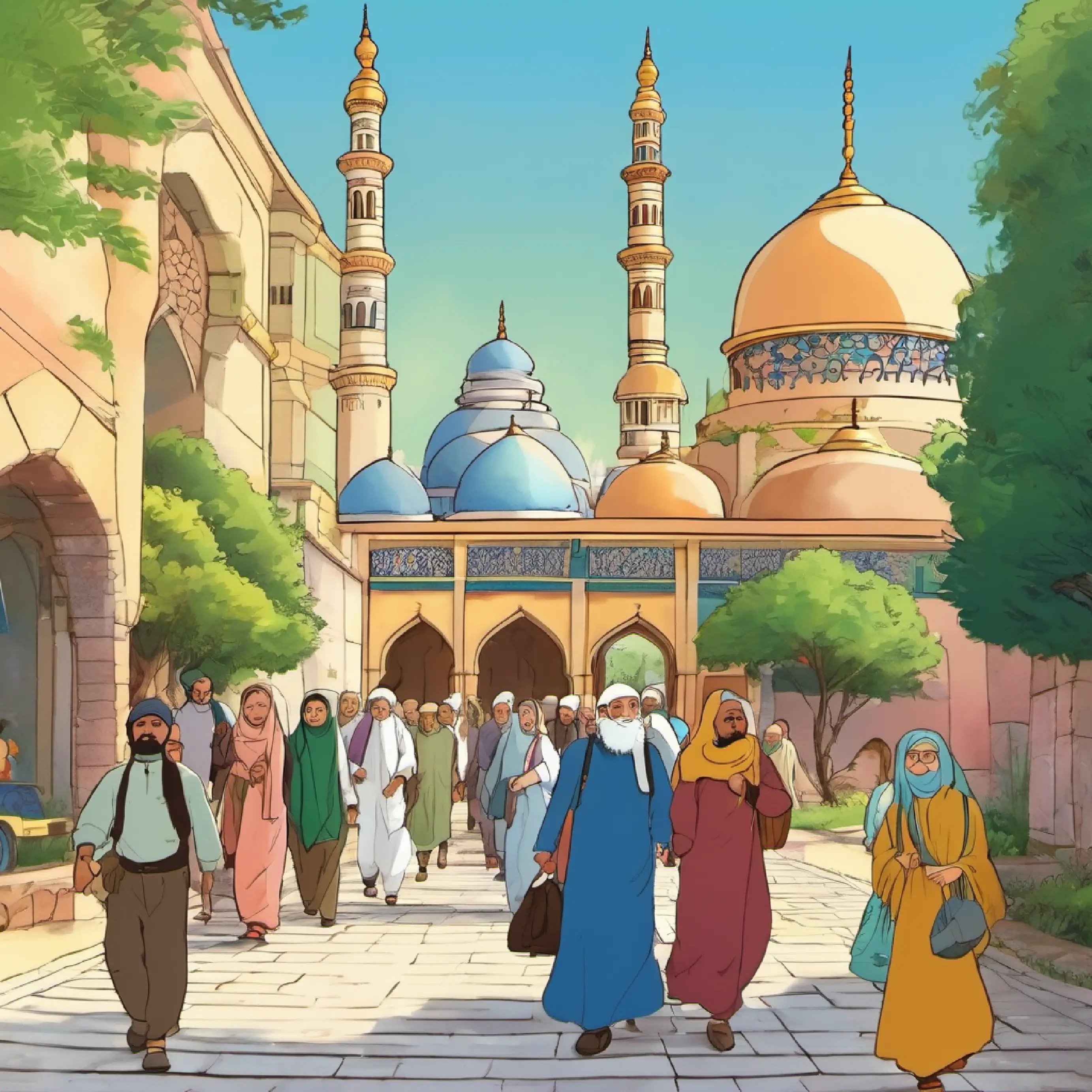 The group sets off to the mosque feeling joyful and content.
