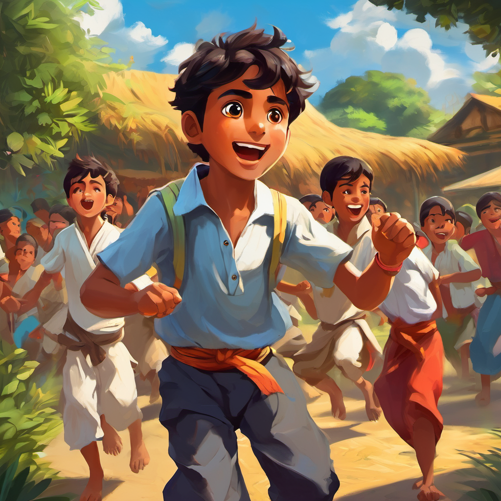 Shayal, never one to back out of a challenge, agreed. "Sure, Murgi! I'll join your dance festival, but only if I can learn how to dance like you!" he exclaimed, excited to show off his hidden talent. Just then, a young boy named Khokon came running towards the group, panting heavily. "Murgi!" he called out, "The village festival is only a few days away! We need to practice more and make it the best festival ever!"
