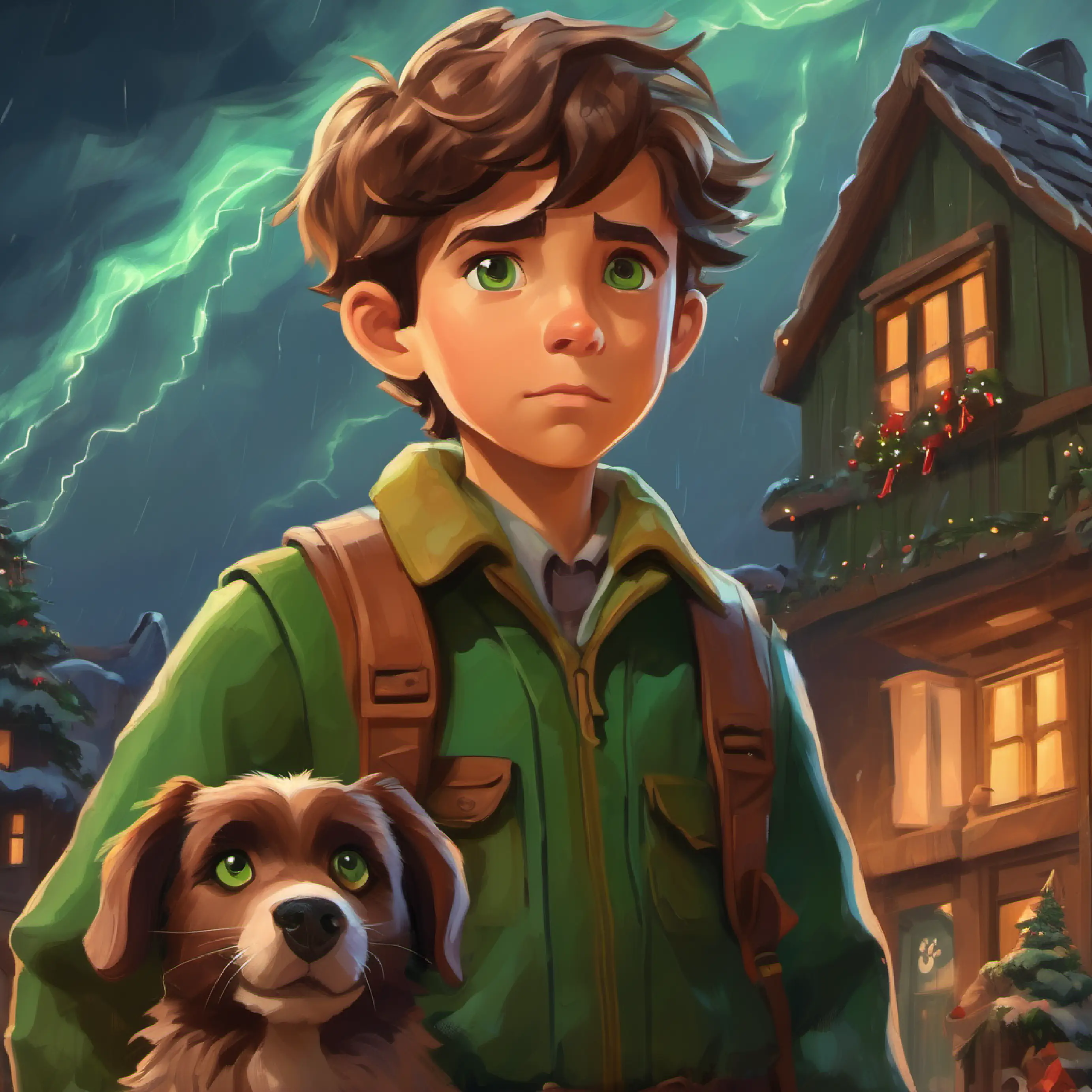 A storm threatens the Zorblites' homes, and Curious boy with brown hair, green eyes and Loyal dog with floppy ears, brown fur are asked to help.