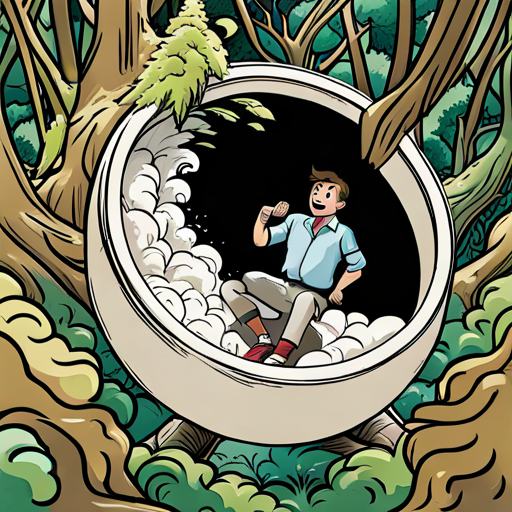 Peter falling into a well surrounded by trees
