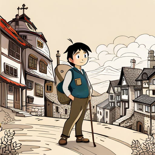 Peter standing in the village, surrounded by changed scenery