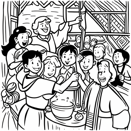 Peter being celebrated by the villagers, surrounded by admiration