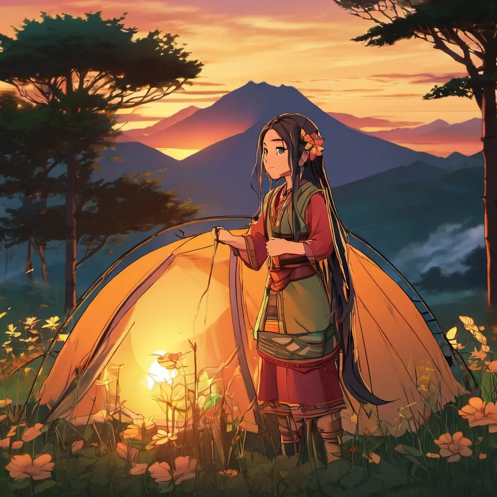 Wesoweg sets up her tent at sunset.