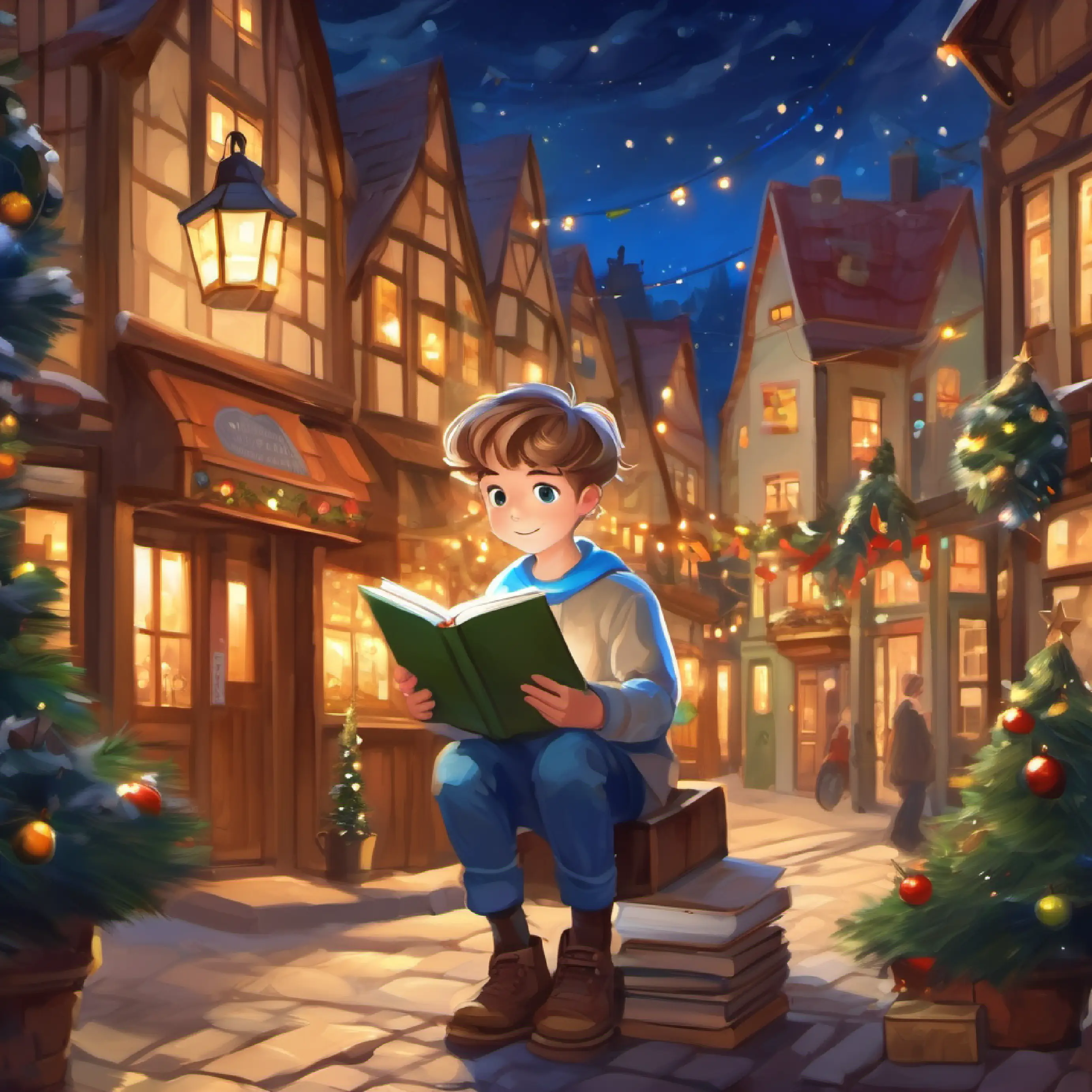Introducing Boy with curious blue eyes and light brown hair, loves reading, a boy in a small town who loves stories.