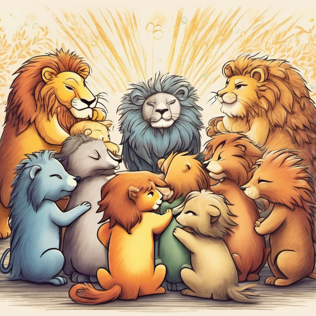 Animals bowing down to the king lion