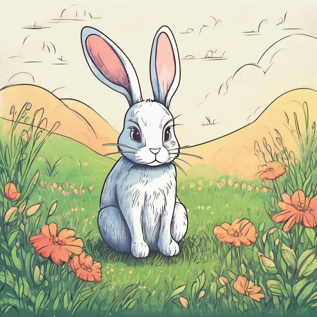 Sad rabbit alone in a meadow