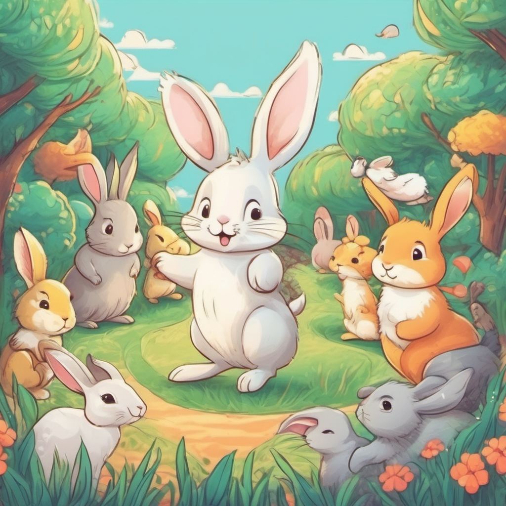 Happy rabbit playing with other animals in the kingdom