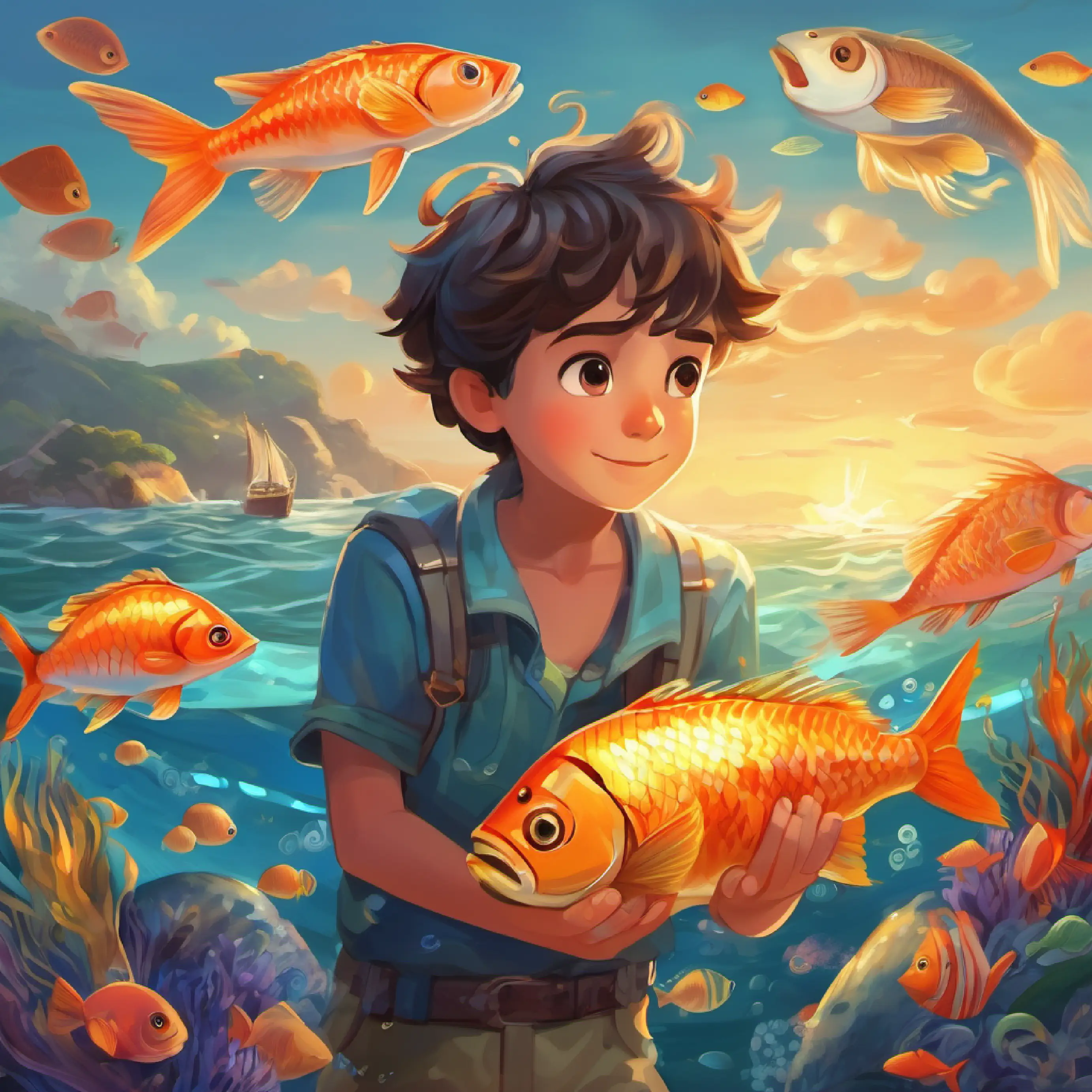 Young boy, eager, with bright eyes and a sea-loving heart learns the sea's rhythms and fish habits.