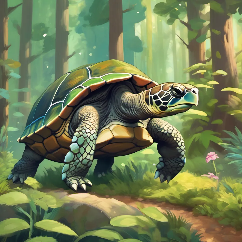 a turtle walking steady as other forest animals cheer her on