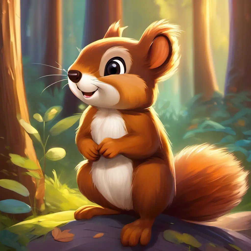 Characters: Friendly squirrel with soft brown fur, bright-eyed and playful, Mood: Reflective, Setting: Dream world