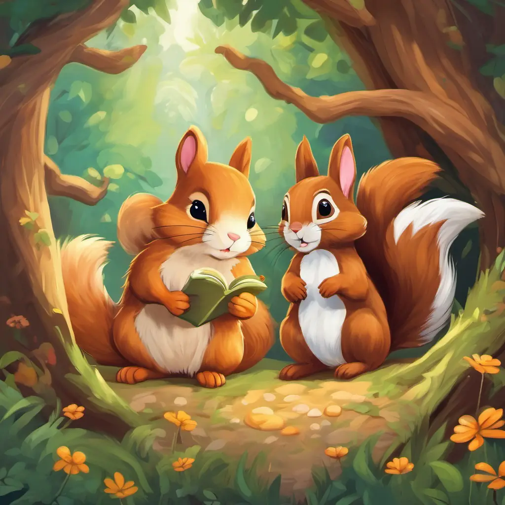 Sammy the squirrel with brown fur and a fluffy tail the squirrel and Benny the Bunny with long ears and a twitchy nose the Bunny snuggled up in their cozy nests, dreaming of more adventures