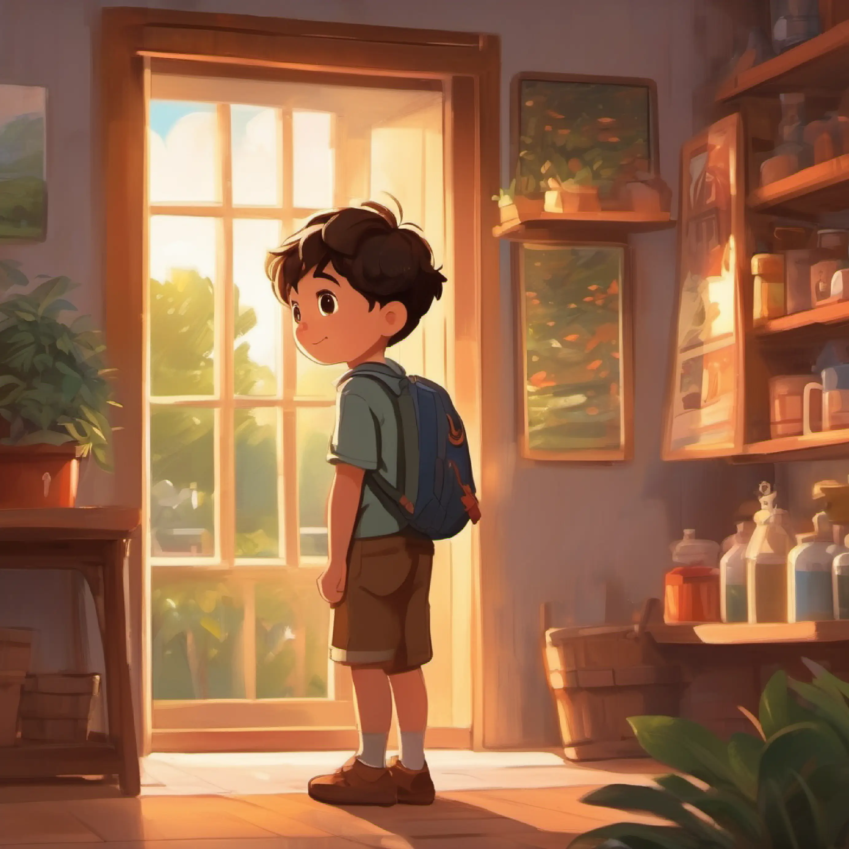 Showing Young boy with warm brown eyes and a big heart's daily routine and his kind-hearted nature.