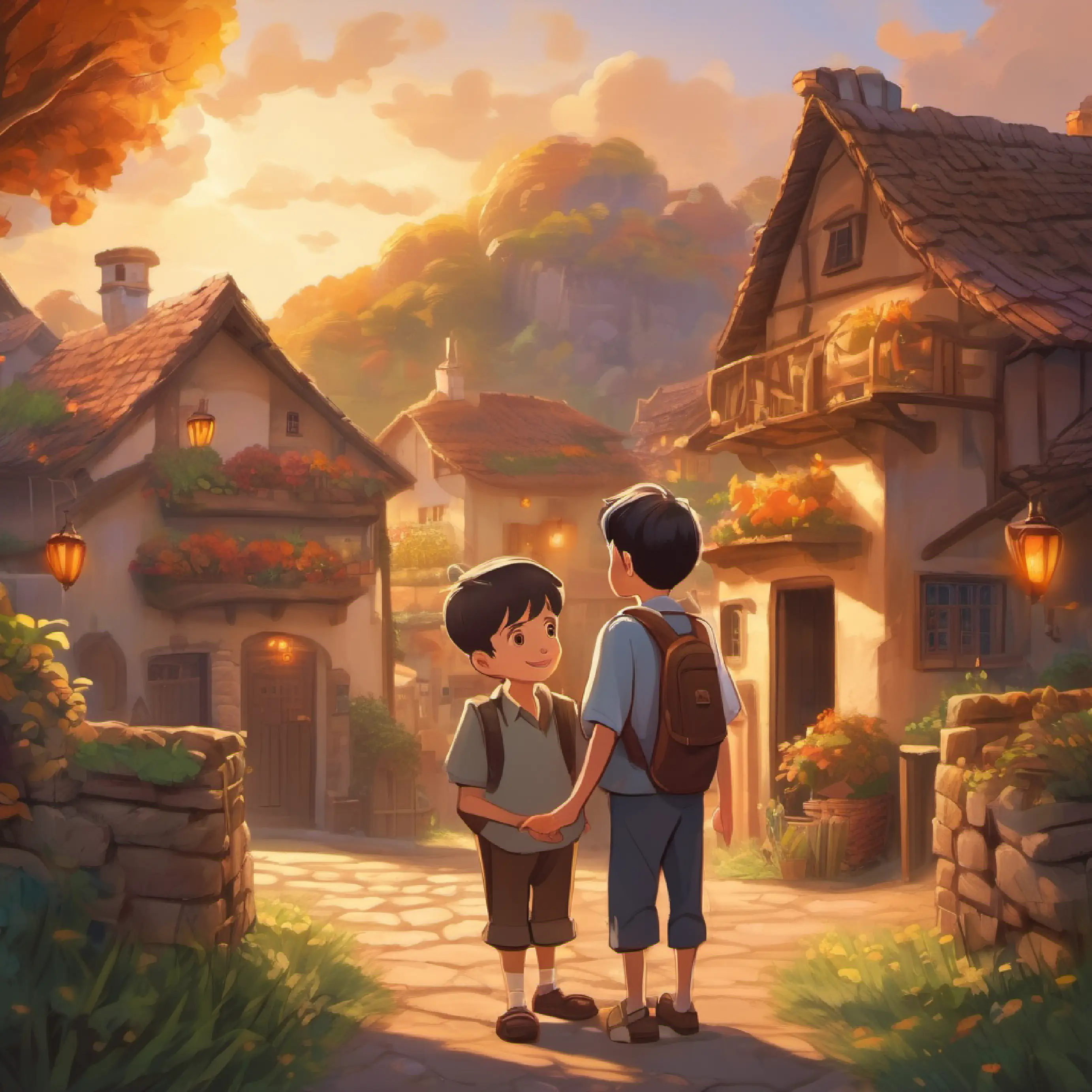 Young boy with warm brown eyes and a big heart's assistance to his elderly neighbor and the positive impact it had on the village.
