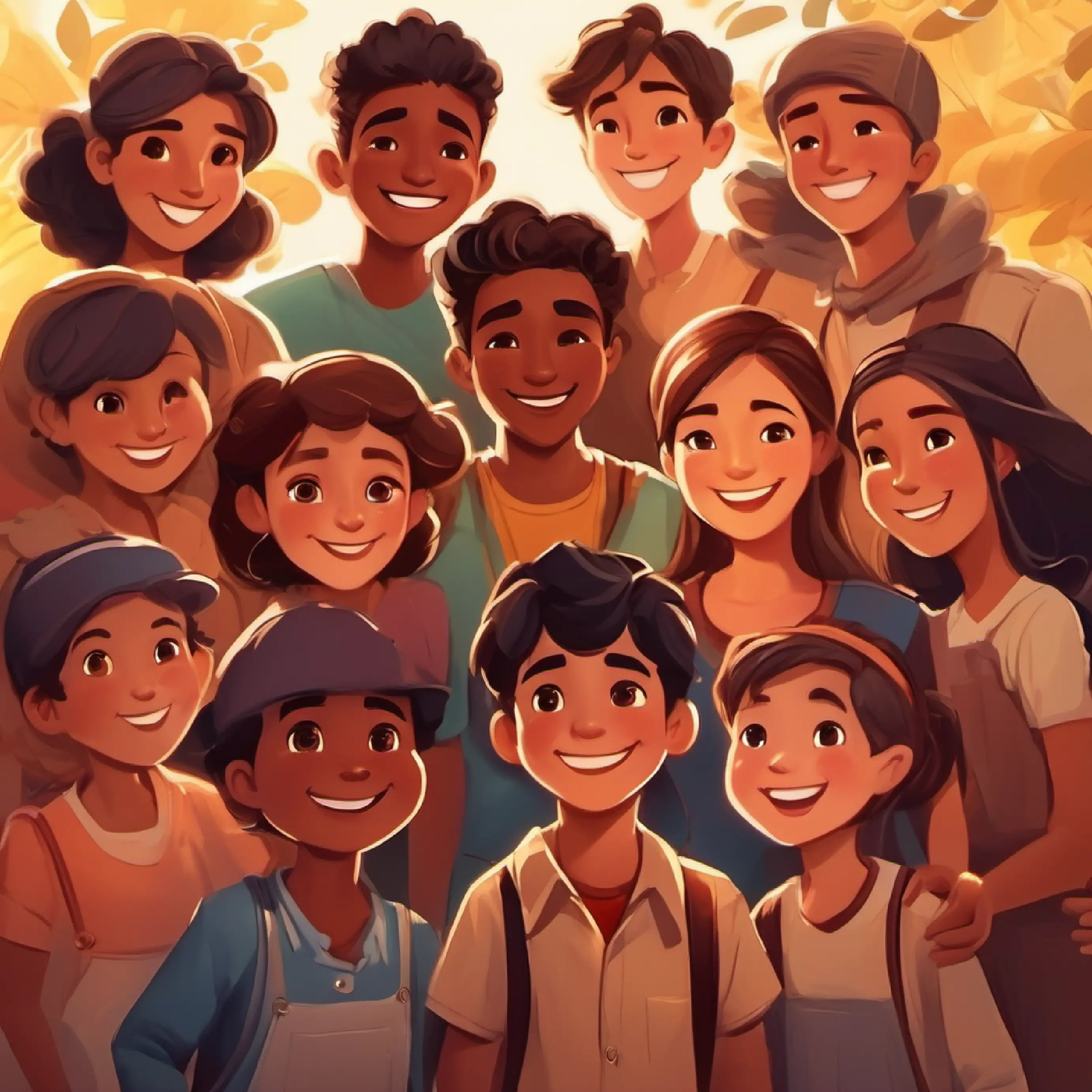 The A diverse group of people with grateful smiles and kind hearts showing appreciation for Young boy with warm brown eyes and a big heart's acts of kindness.